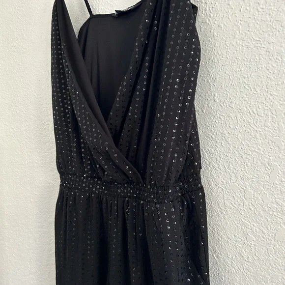 Express Medium Black Jumpsuit Sequin adjustable straps pockets - Picture 2 of 10